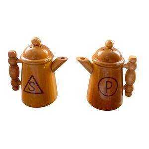 Vintage New Mexico Wooden Teapot Salt & Pepper Shakers Souvenir Set‎
